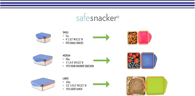 New Wave Enviro Safe Snacker, Stainless Steel Food Container, BPA Free, Stackable and Cabinet Friendly, Blue, Large Size, 23oz. Capacity