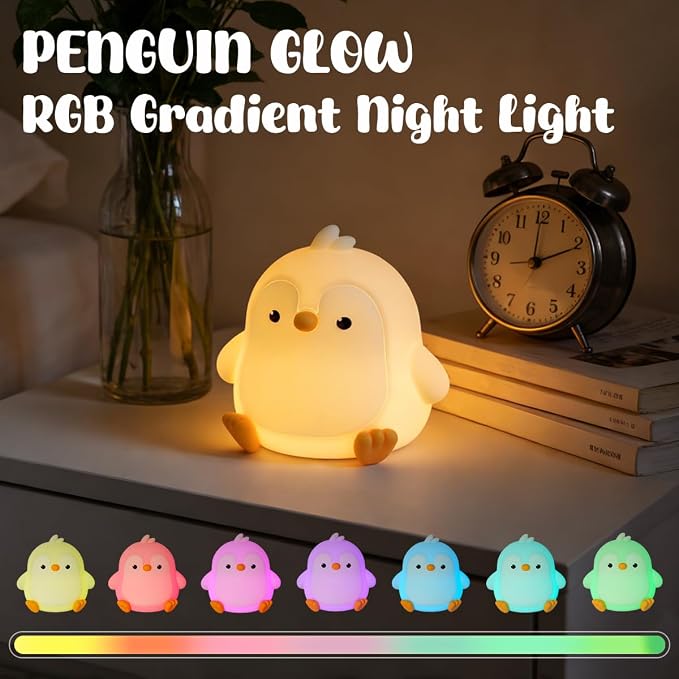 LEDHOLYT Cute Penguin Night Light for Kids, 3 Adjustable Brightness Levels & 6 White Noise Sounds,Rechargeable Variable Color Penguin lamp Gifts,Cute Room Decor Night Light for Kids Girls Boys
