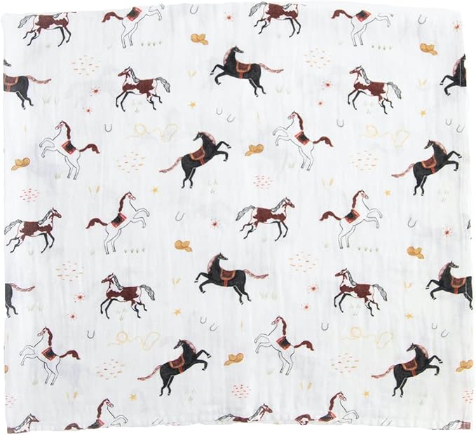 RED ROVR 100% Organic Cotton Muslin Swaddle | Newborn Receiving Blanket | Baby Wrap | Boy, Girl, Unisex | Soft, Lightweight, Breathable | Burping, Nursing | 44" x 44" | Howdy Horse