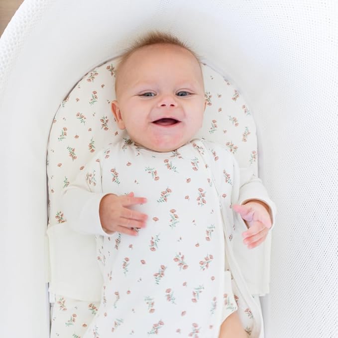 Happiest Baby SNOO Sleep Sack - 100% Organic Cotton Baby Swaddle Blanket - Doctor Designed Promotes Healthy Hip Development (Ivory Wildflowers, Small)