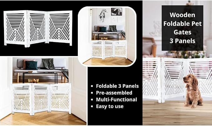 Lightnpro Rustic Wooden Pet Barrier – Portable Freestanding Dog Gate, Foldable Indoor Safety Fence for Small Pets, Decorative Room Divider for Stairs, Doorways & Hallways – 24x54 Inch Antique Finish