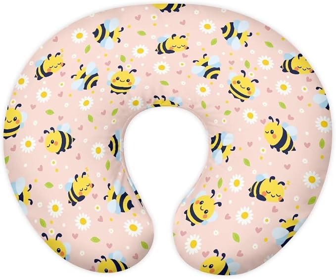 Pillow Cover Breastfeeding Pillow Slipcover for Moms Soft Breathable Knit Fabric Newborn Infant Feeding Pillow Covers for Baby Girl Boy Cute Bee Daisy U-Shaped