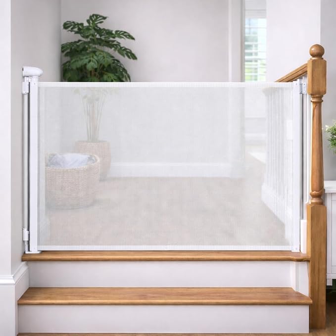 Retractable Baby Gate, Extra Wide Mesh Safety Gate for Babies and Pets, 33" Tall, for Stairs, Doorways and Hallways, Indoor & Outdoor