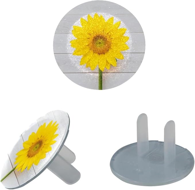 Outlet Covers Baby Proofing, Daisy Flowers on White Wooden Pattern 12 Packs Socket Covers for Electrical Outlets, Safety Wall Plug Receptacle for Home, Office, Kids Room, Bedroom