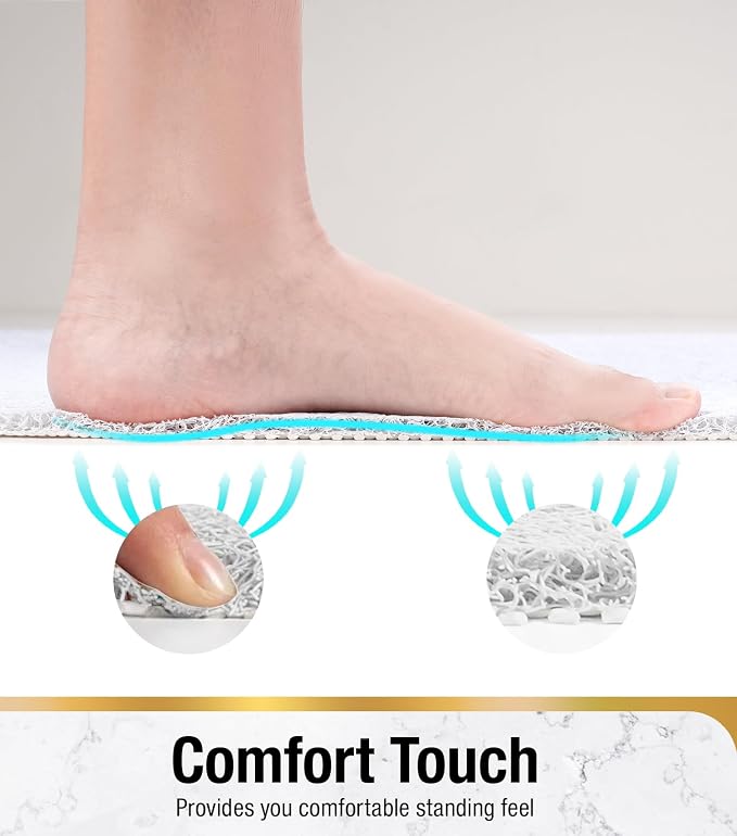 HITSLAM Shower Mat, 24x24 Inch Square Non Slip Bathtub Mat, Soft PVC Loofah Bath Mat for Tub with Hanging Holes, Quick Drying Shower Floor Mat, Without Suction Cups, White