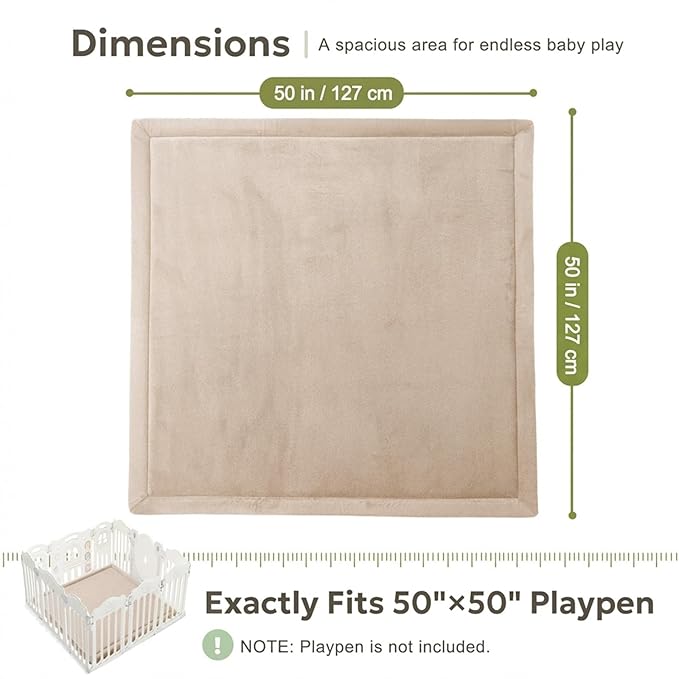 Thick Baby Play Mat for Floor,50x50 Playpen Mat,Ultra Soft Mat for Tummy Time,Cushioned Extra Large Crawling Mat with Baby-Safe & Non-Slip for Babies,Toddlers,Infants,Kids,Easy Care,50"x50",Beige