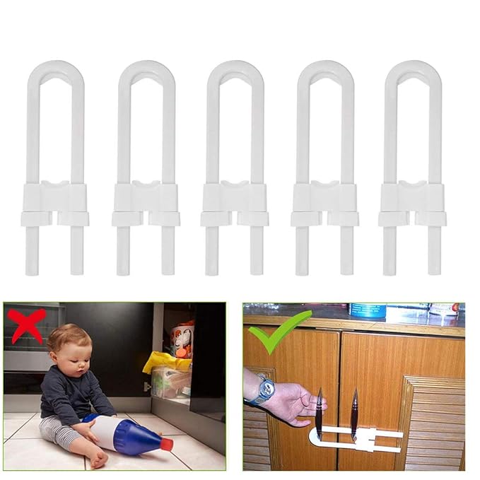 Abaodam 4-Pack Childproof Cabinet Locks Babyproof Drawer Locks for Toddler Safety for Kitchen Cupboard U-Shaped Sliding Latches Easy Installation