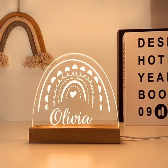 Personalized Name Night Light with Moon, Custom Name Led Lamp for Baby Kids, Brighter Made Customized Night Light Gift for Girl Boys (Rainbow)