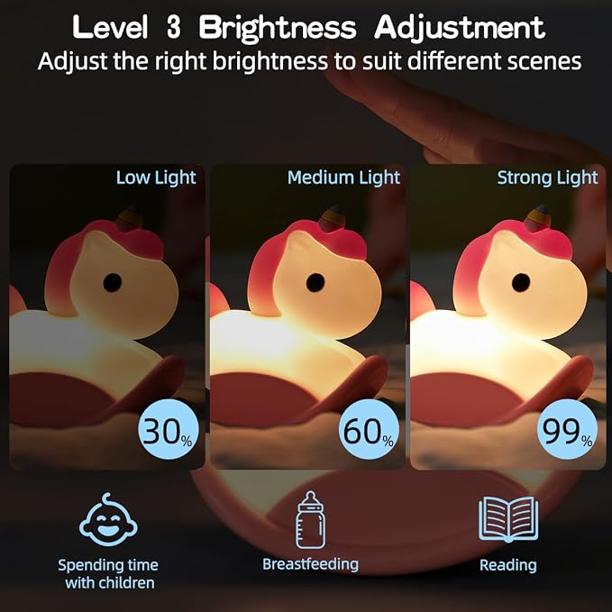 LEDHOLYT Kids Unicorn Night Light - Cute Animal Design for Boys & Girls, Perfect for Baby & Toddler Bedrooms, Pink Trojan Bedside Lamp