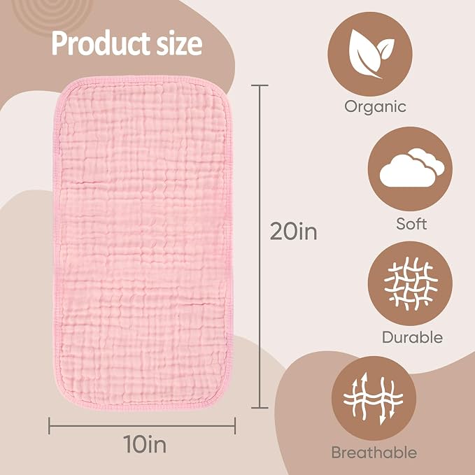 MIGIOL Muslin Burp Cloths 100% Cotton Pack of 12. Soft, Gentle & Absorbent Baby Burp Cloths for Baby Girl & Boys.(Pink & Coffee 12 Pieces)