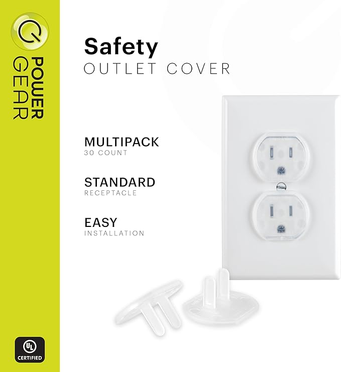 Power Gear Child Safety Electrical Outlet Covers, 30 Pack, Tamper?‘Resistant Plug Protectors for Standard Wall Outlets, Baby?‘Proof & Child?‘Proof Safety Caps, Clear, 51175