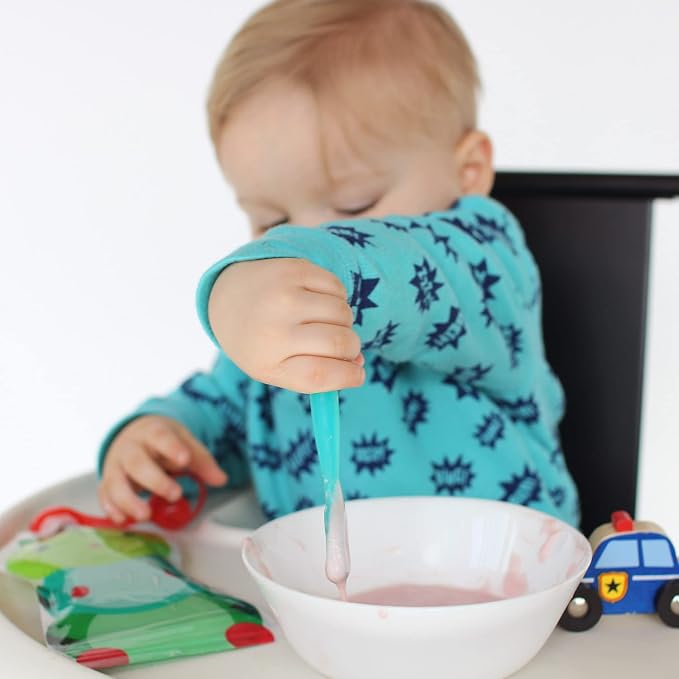 ChooMee FlexiDip Silicone Baby Learning Utensil | 4 Months + Baby Led Weaning | Flat Head Spoon with Firm Handle | Designed in USA, BPA Free, Premium Grade Platinum Silicone | 2 CT Aqua Green
