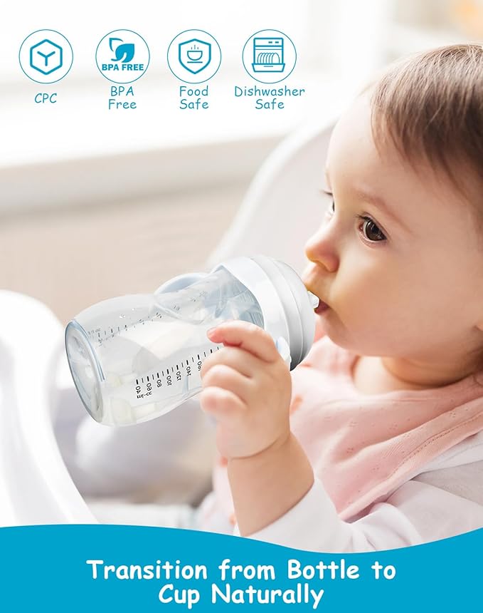 Sippy Cup Soft Conversion Kit for Philips Avent Natural Baby Bottle, Toddler Transition Kit with Silicone Sippy Spout Nipple, Weighted Straw, Bottle Handle, Cleaning Brush, 3-Pack