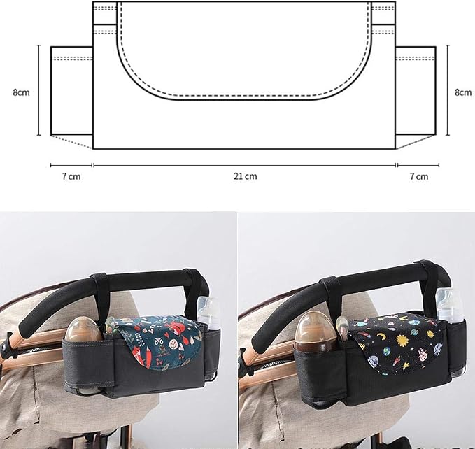 Gazaar Universal Stroller Organizer with Cup Holder Bag Detachable Phone Bag, Stroller Caddy Fits for Stroller Accessories, Stroller Organizer Stroller Caddy with Cup Holder, Stroller