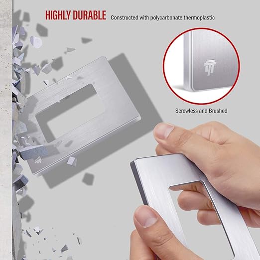 ENERLITES Elite Series Screwless Decorator Wall Plate Child Safe Outlet Cover, Gloss Finish, Size 1-Gang 4.68" H x 2.93" L, Unbreakable Polycarbonate Thermoplastic, SI8831-BSV, Brushed Silver