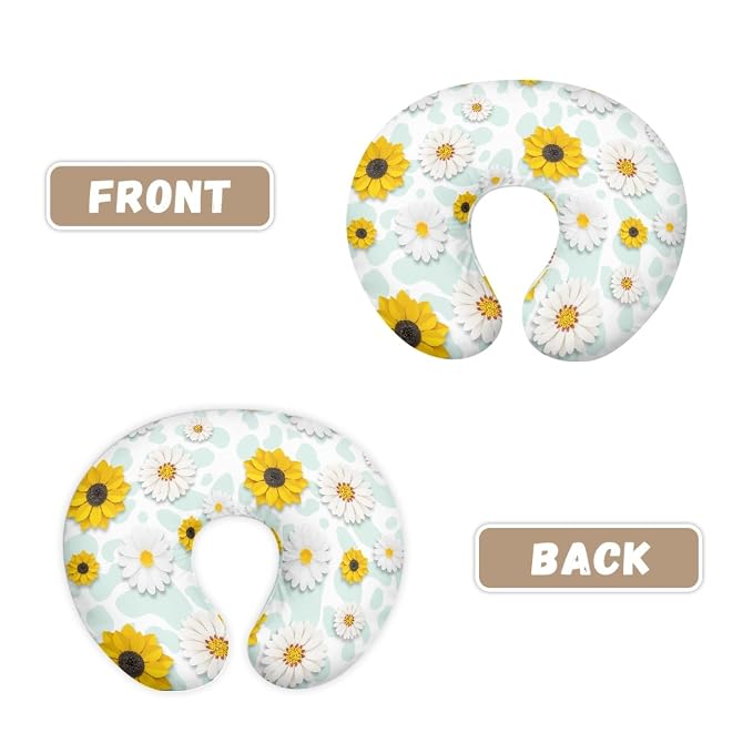 Forchrinse Sunflower Daisy on Cow Nursing Pillow Cover,Breastfeeding Pillow Slipcover,Mushroom Nursing Pillow Case for Baby Girls