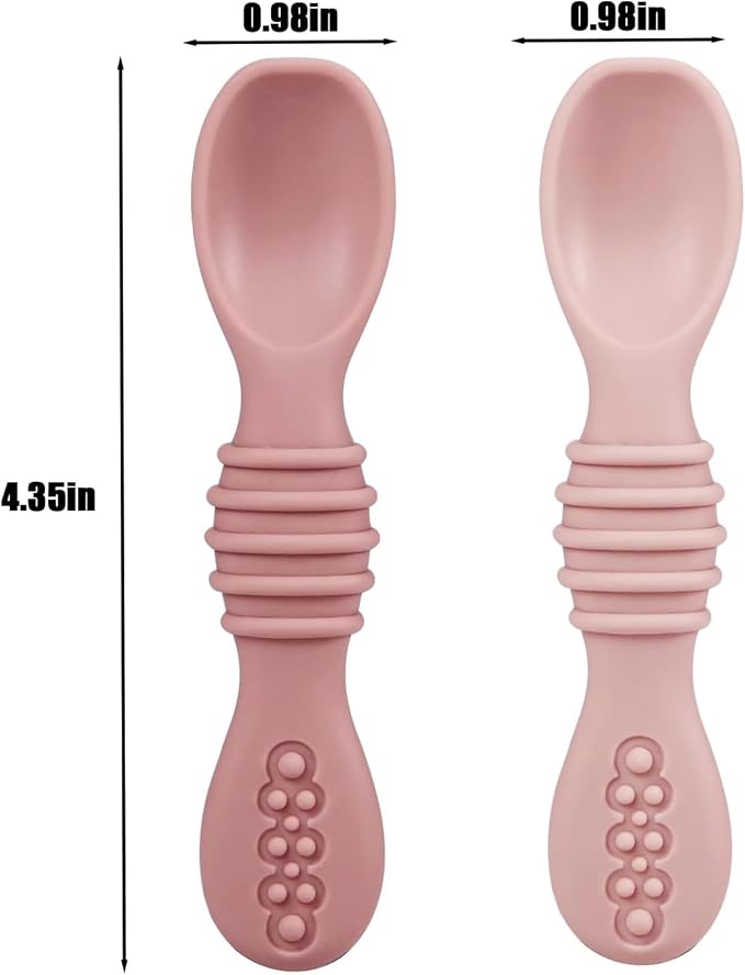 PandaEar Baby Feeding Set 4 Pcs, 2 Pack Stainless Steel Suction Plates & 2 Pack Spoons Set, Divided Plates for Baby Led Weaning Supplies, BPA-Free (Dark pink/Light pink)