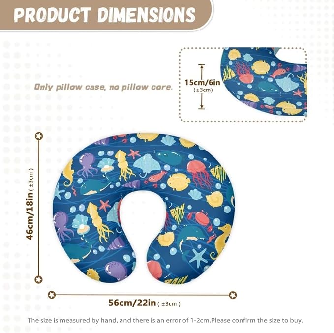 Nursing Pillow Cover for Baby Boys Girls, Blue Marine Animals Breastfeeding Pillow Slipcover Cushion Cover, Soft Fabric Fits Snug On Infant, Fits for Nursing Pillow Newborn