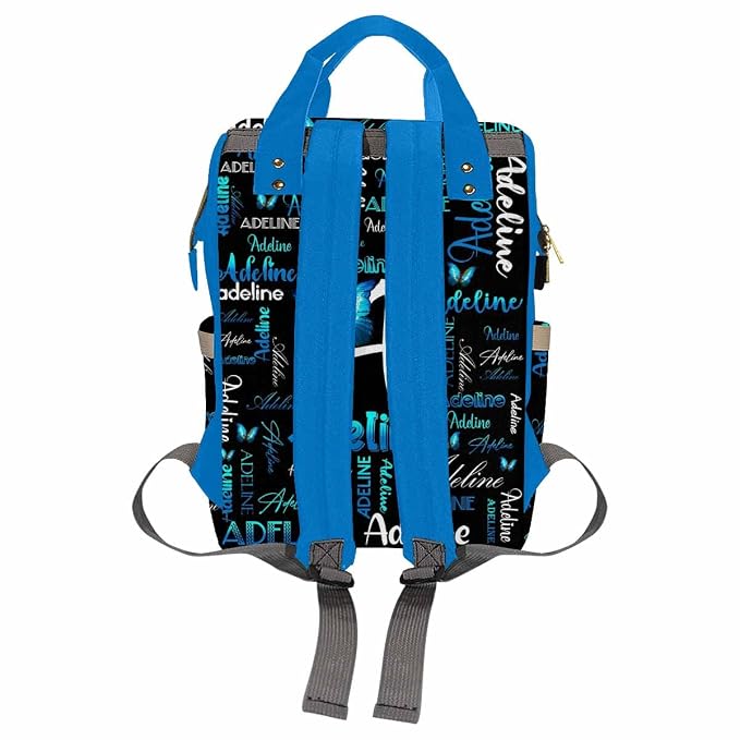 InterestPrint Personalized Diaper Bag with Name Custom Blue Butterfly Monogram Diapering Bags Customized Signature Mommy Nappy Bag Fashion Backpack Shoulder Bag Casual Daypack Bag for Travel Outside