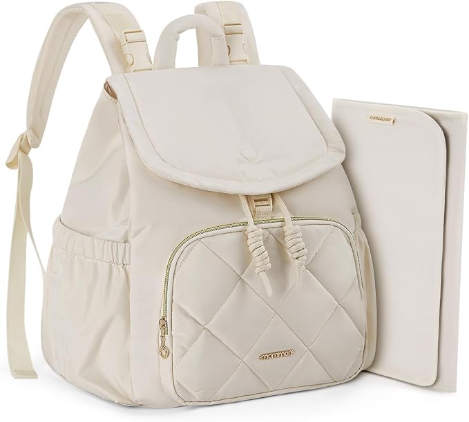 mommore Diaper Bag Backpack, Small Diaper Backpack for Travel, Drawstring Puffer Diaper Bag, Lightweight Quilted Baby Bag with Stroller Straps, Changing Pad