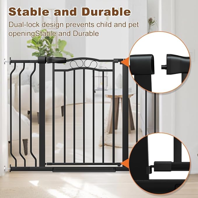 Extra Wide Baby Gate with Door Safety Gate for Baby, Toddler & Kids, Walk Through Gates for Stairs Pressure Mounted no Drill，Black