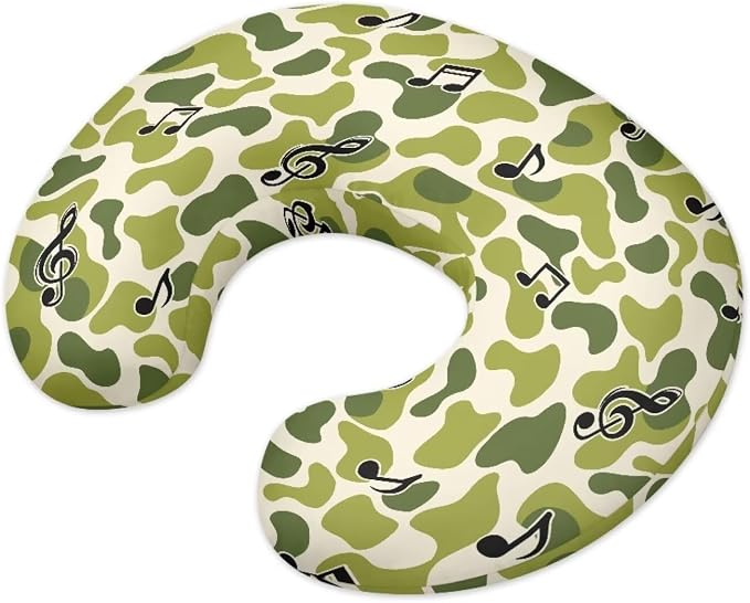 Green Camouflage Music Notes Nursing Pillow and Positioner Detachable Newborn Original Breastfeeding Slipcover Case Lightweight Head Support Protector Cushion Easy to Use