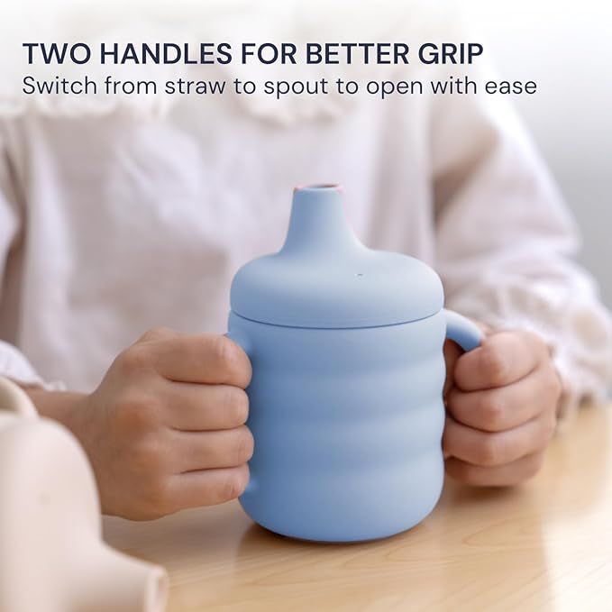 Vaanshie Silicone Baby Sippy Cups | Straw Cup Baby | Toddler Cup with Straw | 3 Stages Training Cup for Infants Toddlers and Kid, 5.4 oz (Blue)