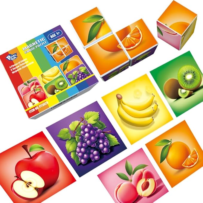 Pairez Toys Magnetic Blocks Toddler Toys, 1.65 inch Large Building Cubes for Kids Boys & Girls Age 1+, Fruit Magnet Puzzle Cubes, Preschool Educational Brain Teaser Toys