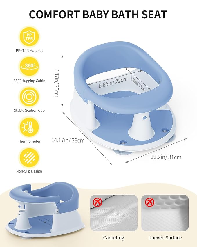 Baby Bath Seat for Babies 6 Months & Up, Bath Seats for Babies Sitting Up, Open Design, Non-Slip, Compact Toddler Bath Seat.