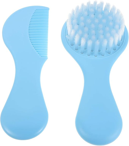 HEMOTON Hair Brush and Comb Grooming Set for Infants Soft Bristle Cradle Cap Brush with Blue Handle Gentle Bath and Comb Kit for Boys