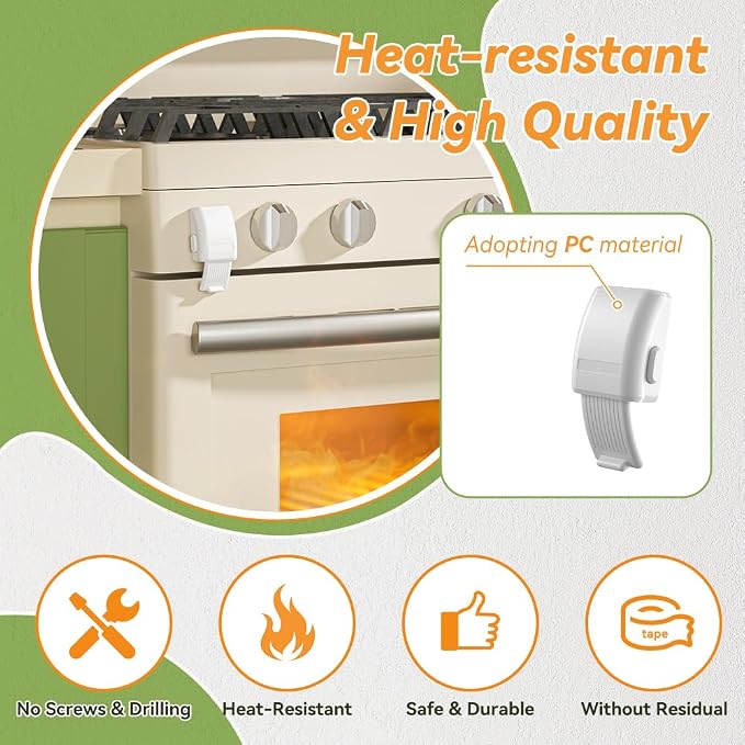 SAFELON 1 PC Baby Oven Lock, Childproof Oven Door Lock, Oven Safety Lock for Kids, Heat-Resistant, No Drilling (White)