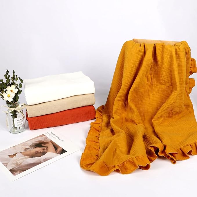 90cm 35Inch Warm Cozy Baby Wrap Blanket With Ruffle Unisex Dark Orange Khaki White Yellow For Bedtime Travel Muslin Blanket Personalized Blanket Boy Baby