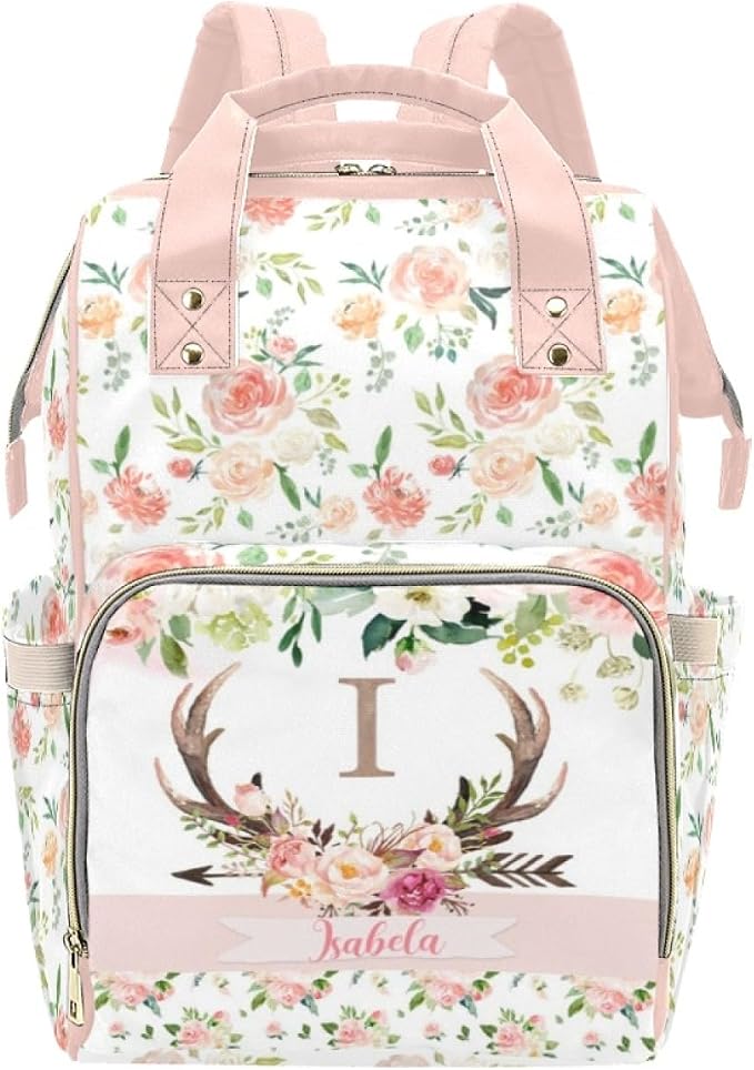 Custom Diaper Bag for baby Customized Antlers Deer Baby Bag Personalized Nursing Bags with Name Custom Name Mommy Daypack Bag Tote Bag Gifts for Travel Outside Daily Use