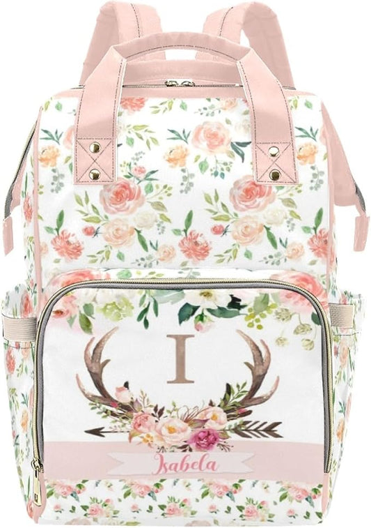 Custom Diaper Bag for baby Customized Antlers Deer Baby Bag Personalized Nursing Bags with Name Custom Name Mommy Daypack Bag Tote Bag Gifts for Travel Outside Daily Use