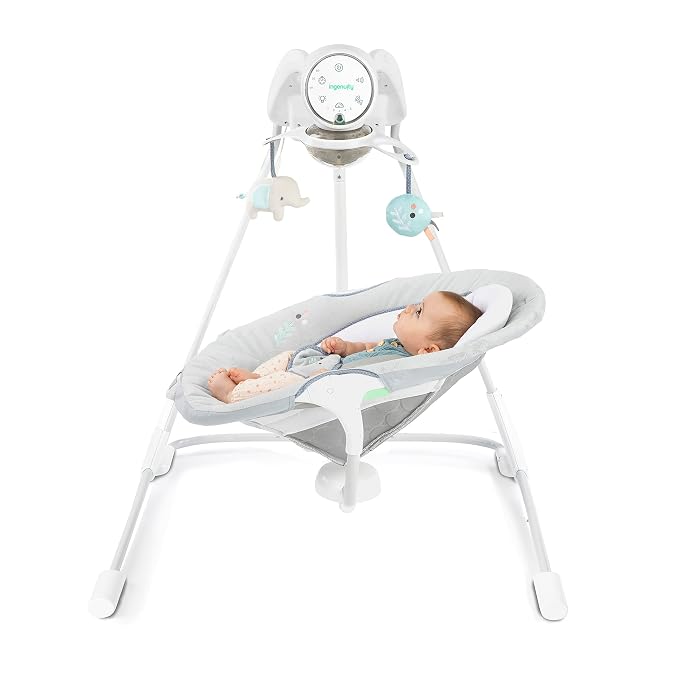 Ingenuity InLighten Soothing Swing - Swivel Infant Seat, Soothing Sounds, Lightweight Mesh - Dakota