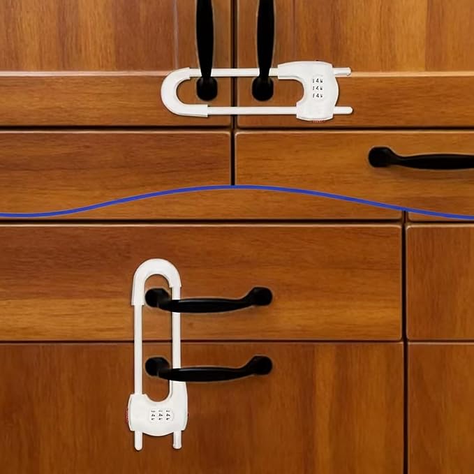 Upgrade 2 Packs Sliding Cabinet Locks, Baby Proofing U-Shaped Child Safety Latches ，Childproof Latches for Knobs, Handles on Kitchen Doors and Home Drawers Closet (White, 2)