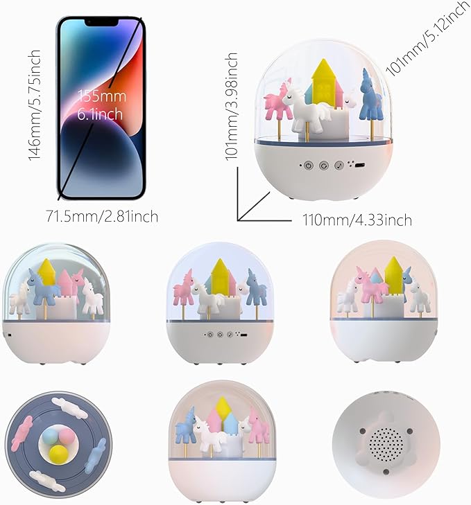 Colorful Life Carousel Night Light, White/Warm/Ice Blue Light, Gift for Girls Boys Bedroom Decor (Carousel Night Light, USB Powered) (No Battery, No Remote Control)