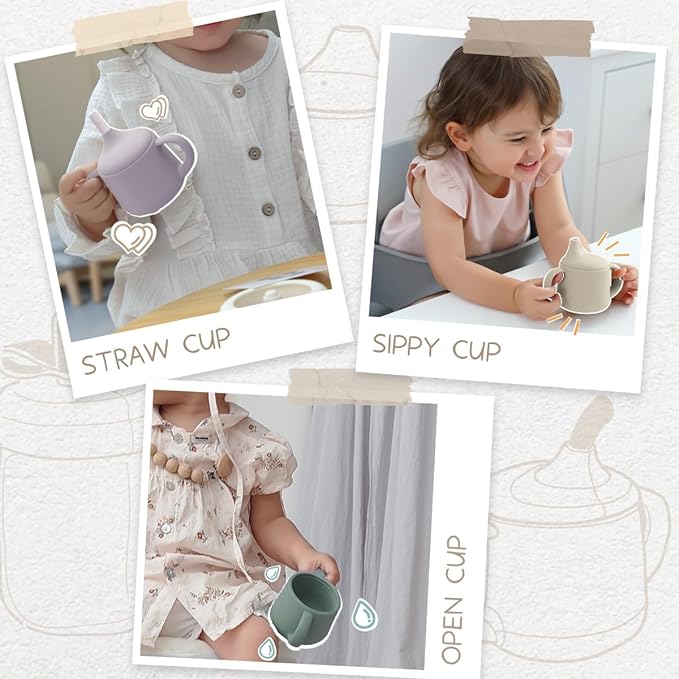 Moonkie Baby Straw Cup & Silicone Sippy Cup Set | 3-Stage Toddler Training Cup, BPA-Free, Drop-Proof, 5oz & 4oz Cups | Ideal for Baby Led Weaning, 6 Months+ | Spill-Proof, Food-Grade Silicone, 2-Pack