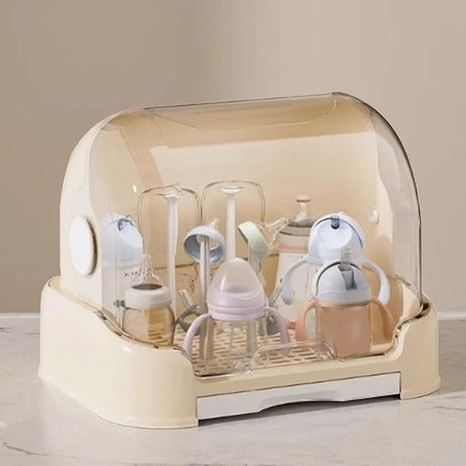 Kid Bottle Storage Box,Kid Bottle Drying Rack with Cover with Lid and Detachable Drain Tray, with 6 Drain Support Racks, for Various Daily Necessities for Kids