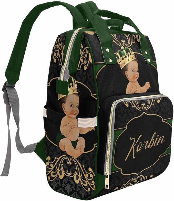 M YESCUSTOM Customized Diaper Bag Backpack with Name Personalized Mommy Bag for Mom Dad Unisex Multi Function Baby Bag (Green)