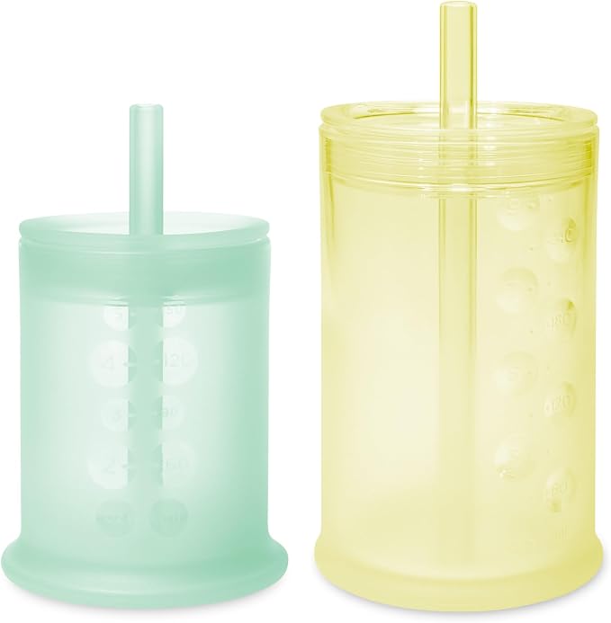 Olababy Silicone Training Cup with Straw Lid Bundle 5oz Mint + 9oz Lemon