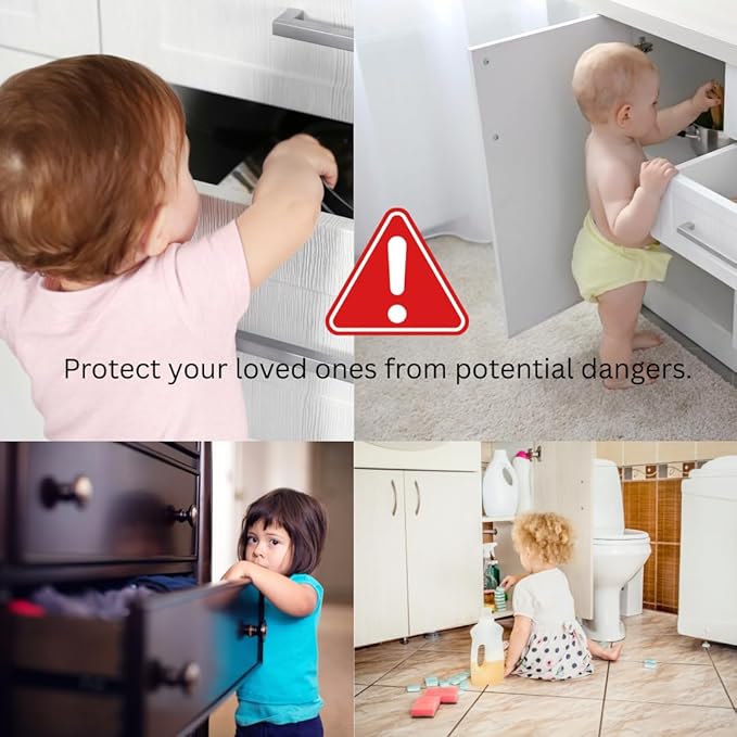 Child Safety Cabinet Locks (8 Pack) – Adjustable Baby Proofing Strap Latches with Strong 3M Adhesive – No Drill Childproof Locks for Drawers, Cabinets, Fridge, Door, Closet, Brown