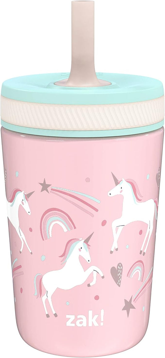 Zak Designs Kelso Toddler Cups For Travel or At Home, 12oz Vacuum Insulated Stainless Steel Sippy Cup With Leak-Proof Design is Perfect For Kids (Fanciful Unicorn)