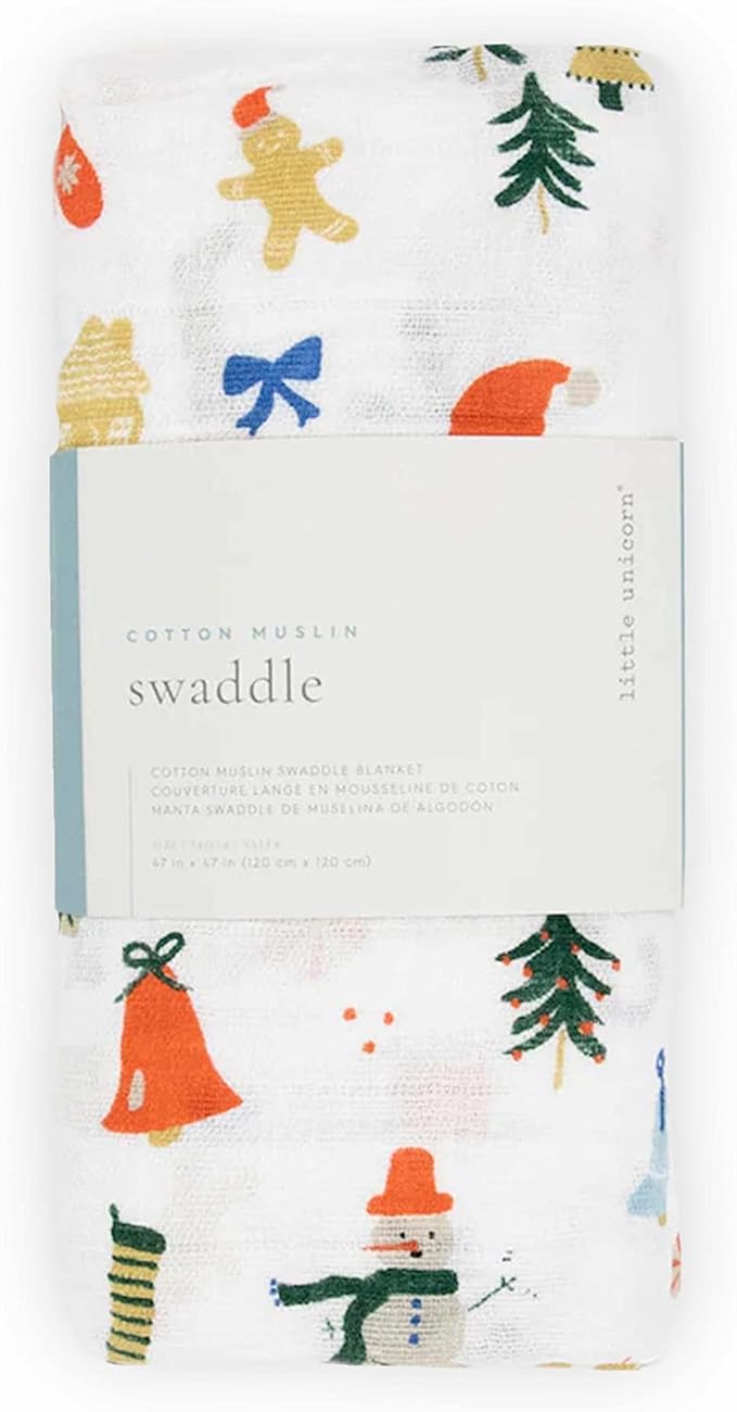 Little Unicorn Premium Cotton Swaddle Baby Blanket | Breathable Fabric | for swaddling, Play, Nursing & More (Christmas Time)