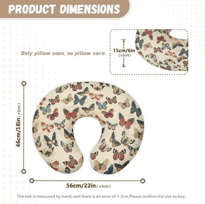 Retro Butterfly Nursing Pillow Covers Comfortable Soft Nursing Pillow Slipcover for Girls Baby Pillow Covers for 0-24 Months Infant Feeding Position Support