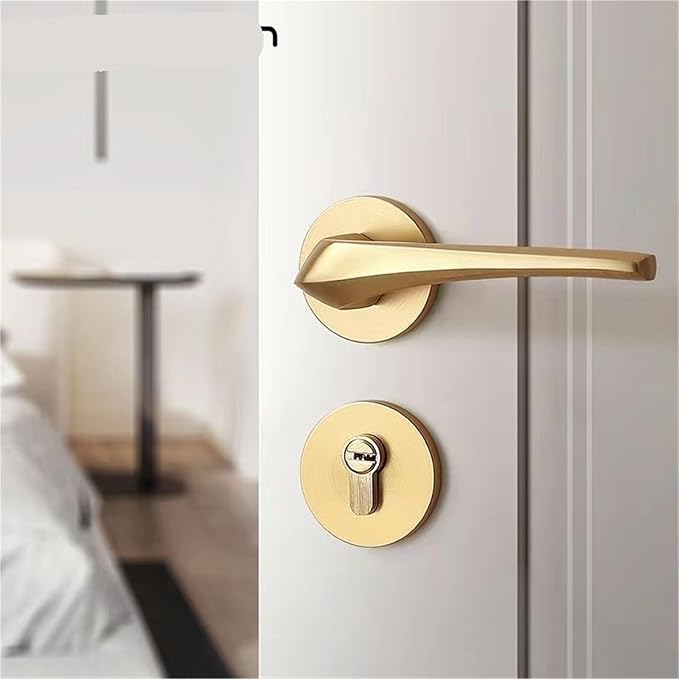 Indoor Golden Door Handle Set Simple Aluminum Alloy Magnetic Door Lock Bedroom Wooden Door Mute Door Handle 1Pcs(E-Style)