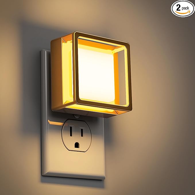 DORESshop Night Light, Night Lights Plug into Wall,2 Pack 3000K LED Nightlight with Adjustable Brightness, Automatic Night Light Plug in with Light Sensor for Bathroom Hallway Room Decor, Gold