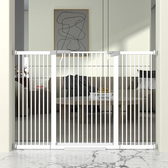 41" Extra Tall Cat Gate for Doorway, 54.5-60.2'' Metal Pet Baby Safe Gate, Extra Wide Pressure Mounted Child Door with Expansion Kit, No Drilling Baby Gate Indoor, No Climb Proof Gate, White