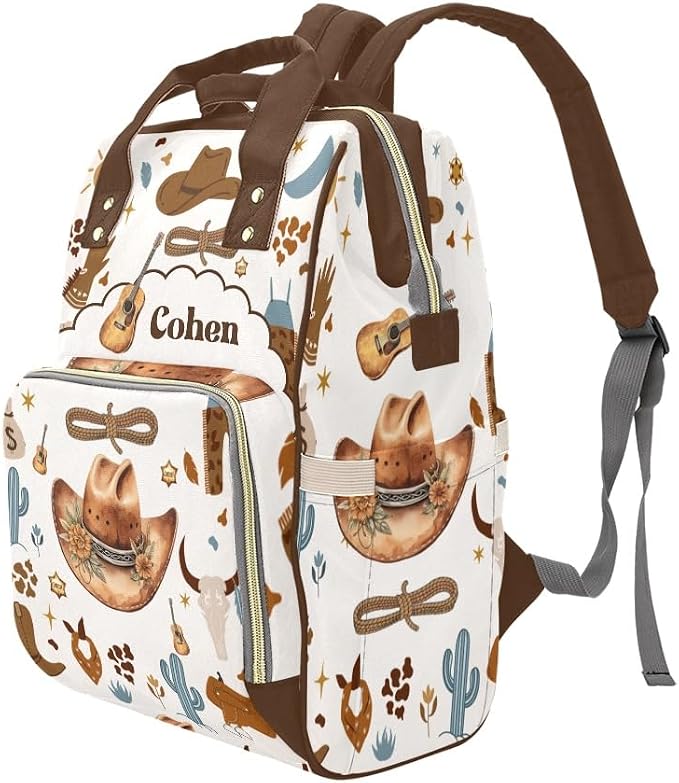 Personalized Diaper Backpack Western Wild West Hats Multi Function Diaper Bag Travel Daypack Nursing Nappy Changing Bag Shower Gift