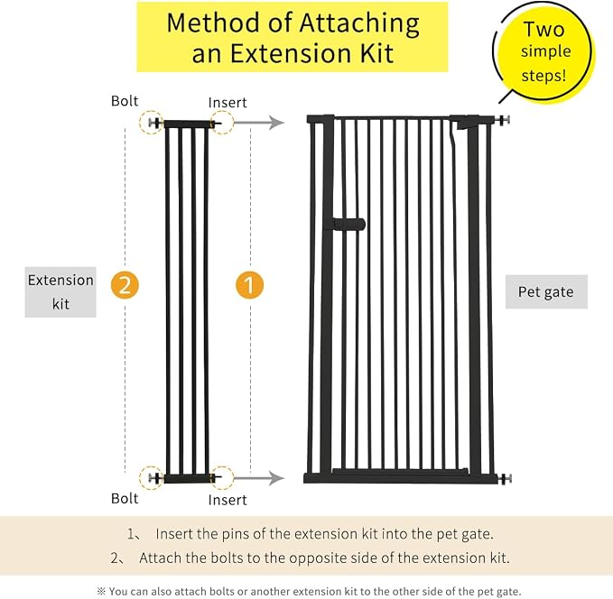 Lumizone Extra Tall Cat Gate Extension Kit 61.02" High Pressure Mounted 8.27" Extra Wide 1.37" Gap No Drilling Tall Pet Gate for Dogs (Black, 61.02" H x 8.27" W, Extension)